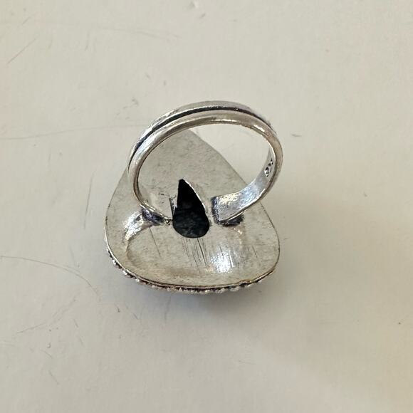 Blue aventurine gemstone ring stamp 925 silver plated size 6 - Picture 4 of 5